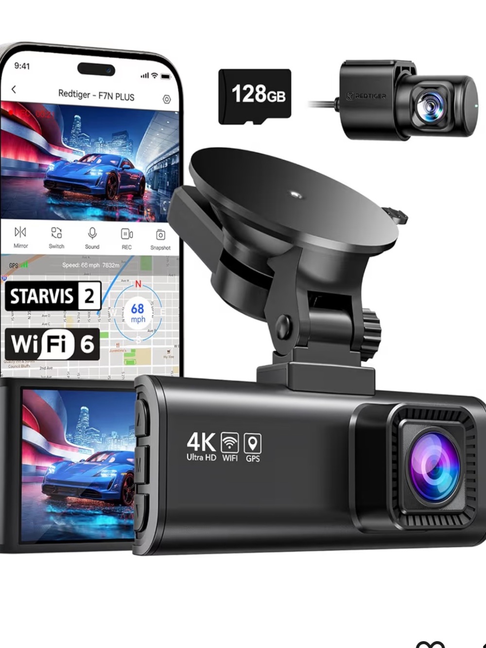 4K Dash Cam Front & Rear - Black NEW